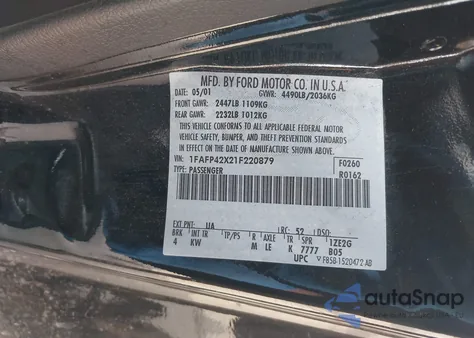 2001 Ford Mustang Gt z USA, uszkodzony, nr VIN 1FAFP42X21F220879